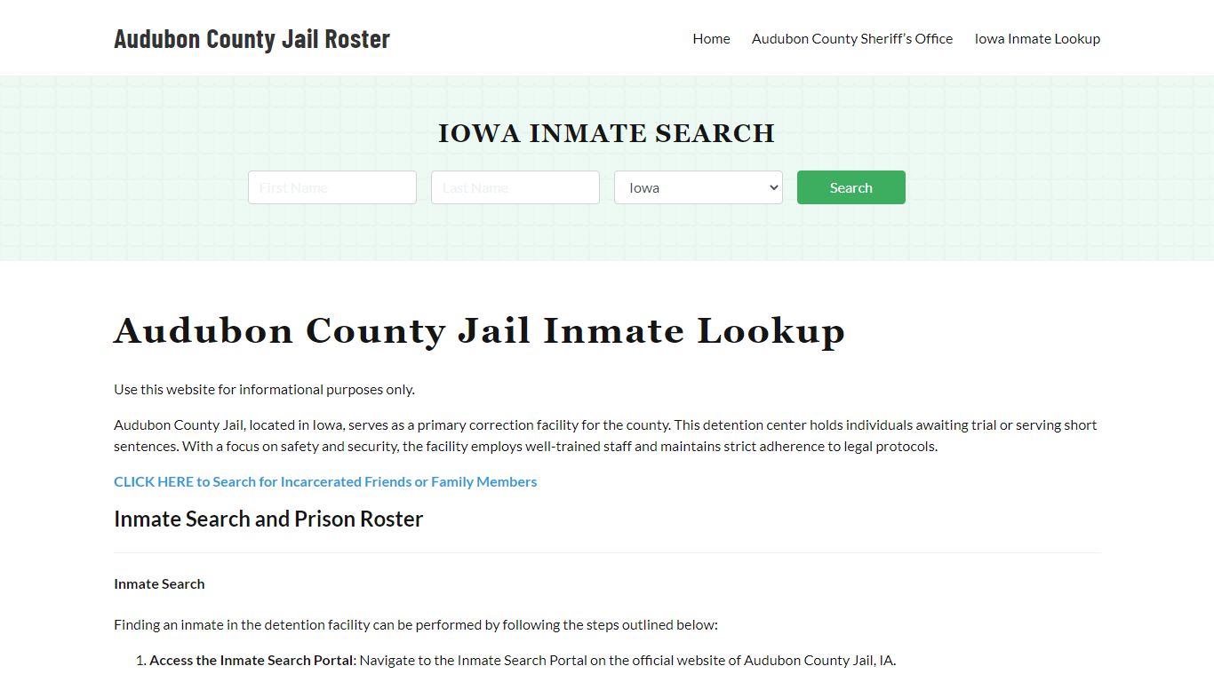 Audubon County Jail Roster Lookup, IA, Inmate Search