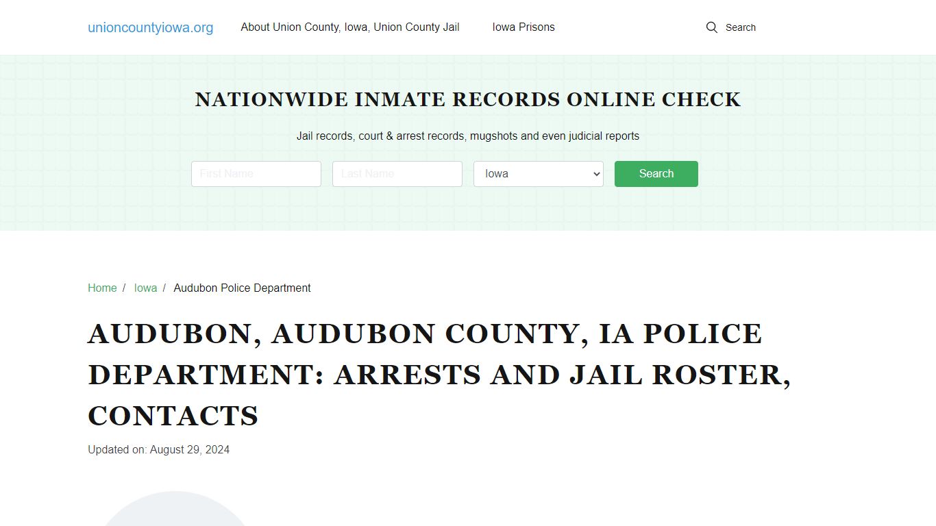 Iowa, Audubon Police Department, Arrests, Jail Roster, Contacts