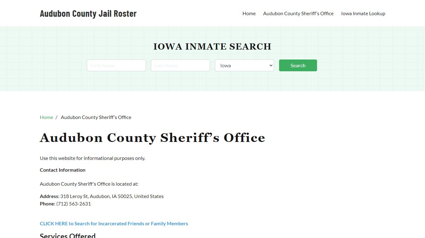 Audubon County Sheriff Office, IA, Arrest Warrants Search